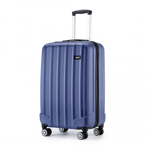 K1773-1L - Kono 19 Inch Cabin Size ABS Hard Shell Luggage with Vertical Stripes - Ideal for Carry-On - Navy