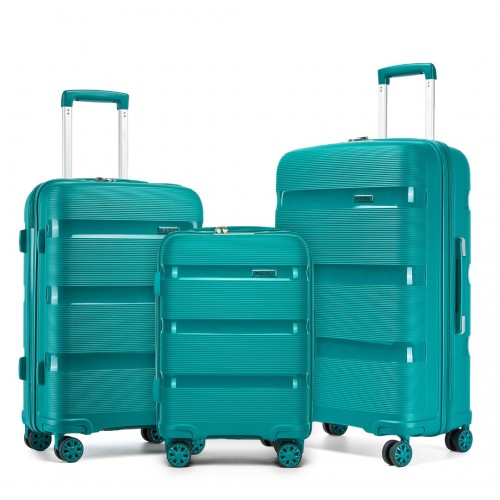 KSK2492 - Kono 3-Piece PP Hardshell Luggage Set–Durable Travel Suitcases with TSA Lock, 360° Spinner Wheels - Blue and Green