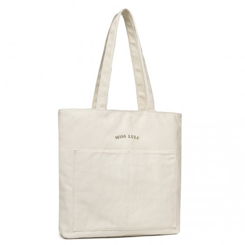 LH2319 - Miss Lulu Large Capacity Canvas Shopping Shoulder Bag - Beige