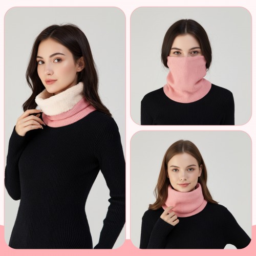 NWN5431 - Fleece-Lined Knit Neck Warmer Gaiter–Double-Layer Acrylic & Polyester, Stretchy, Soft, Wind-Resistant, Warm - Pink